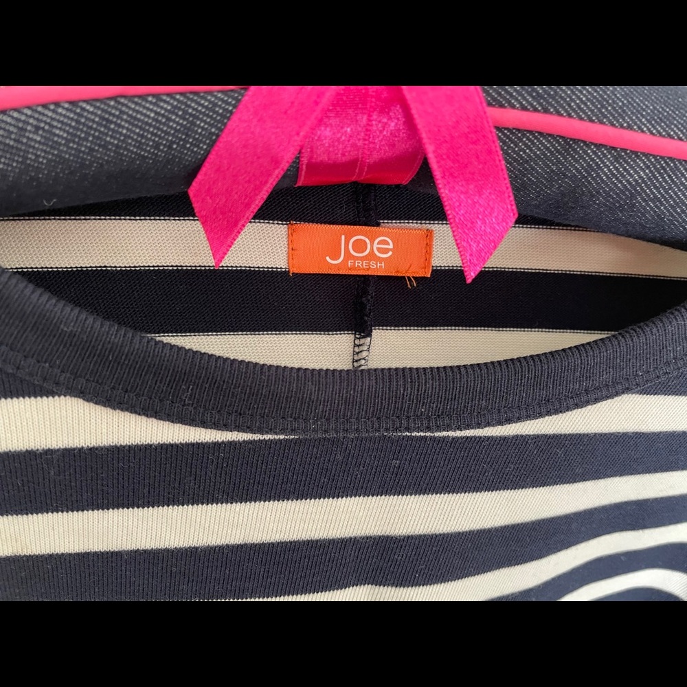 Joe Fresh Striped Jersey Dress Epaulettes Cotton Knit  Stripes Dress M - Picture 4 of 9